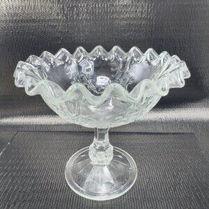 Antique Clear Footed Compote Dish Bowl Wavy Edges Glassware Decor Dish Bowl VTG